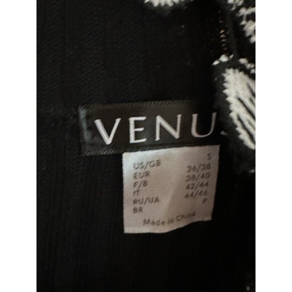 VENUS Woman Small Ribbed Sweater Black White  Floral Lace Appliqué Stretch Mesh - Picture 4 of 9